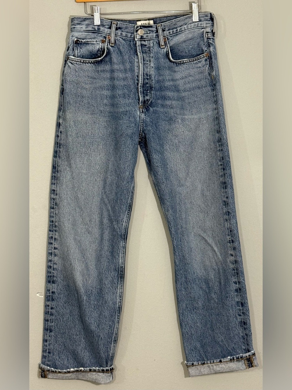 Agolde Fran High Rise Super Wide Leg Cuffed Denim Jeans 27